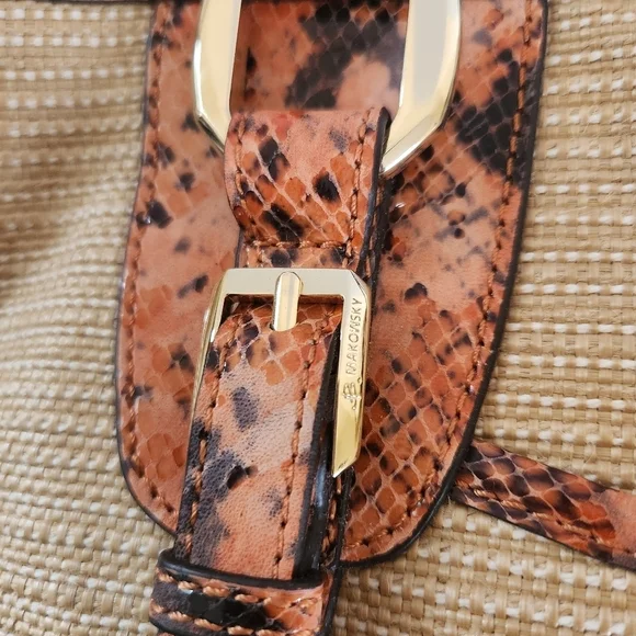 B Makowsky Leather Snake Large Shoulder Mansfield Tote Handbag Woven Purse New - Picture 3 of 10